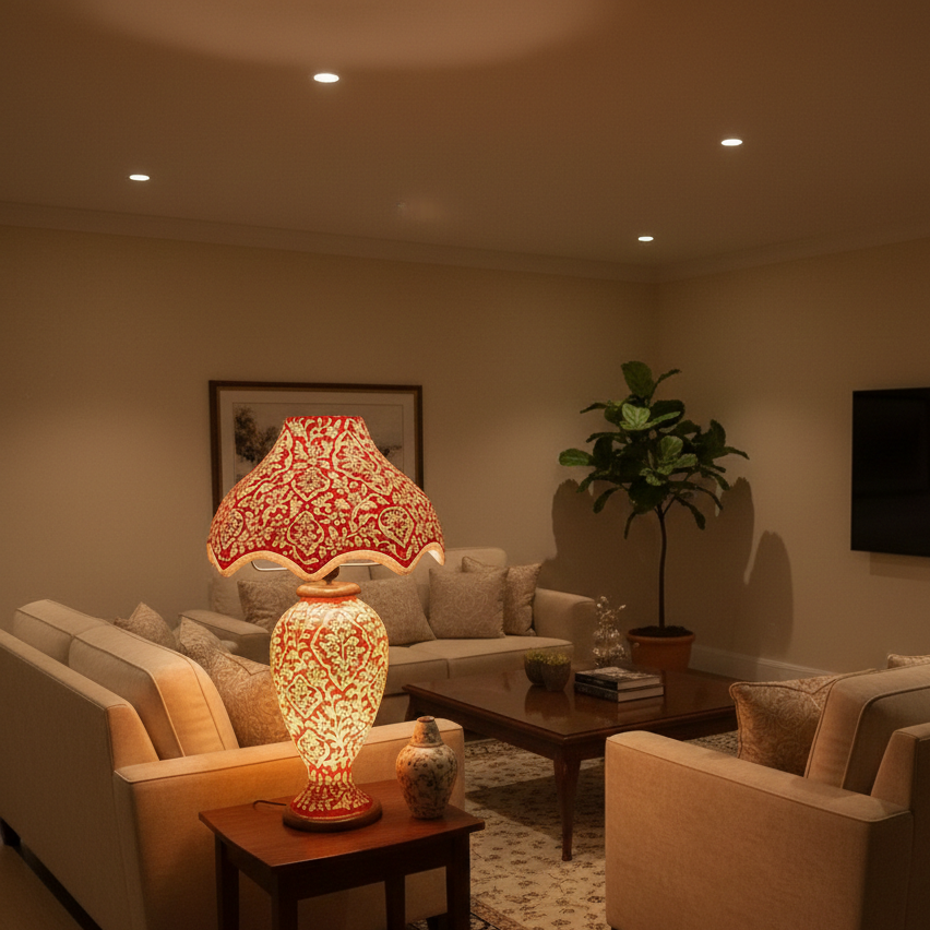 Crimson Glow Side Table Lamp