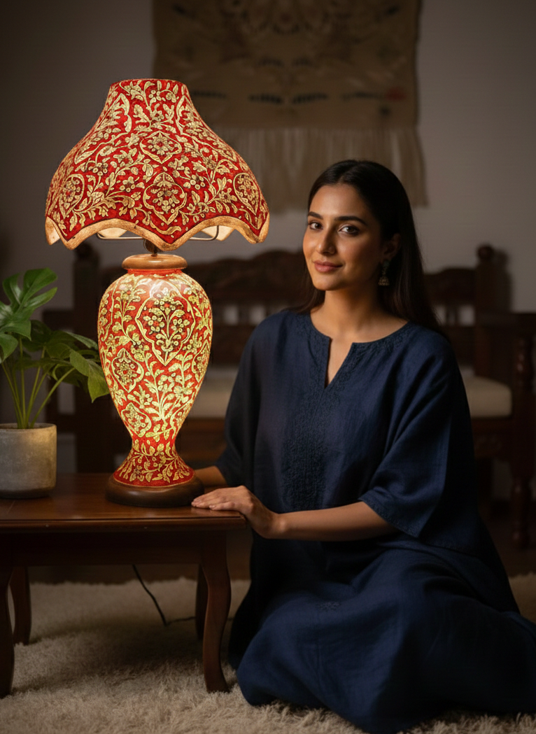 Crimson Glow Side Table Lamp