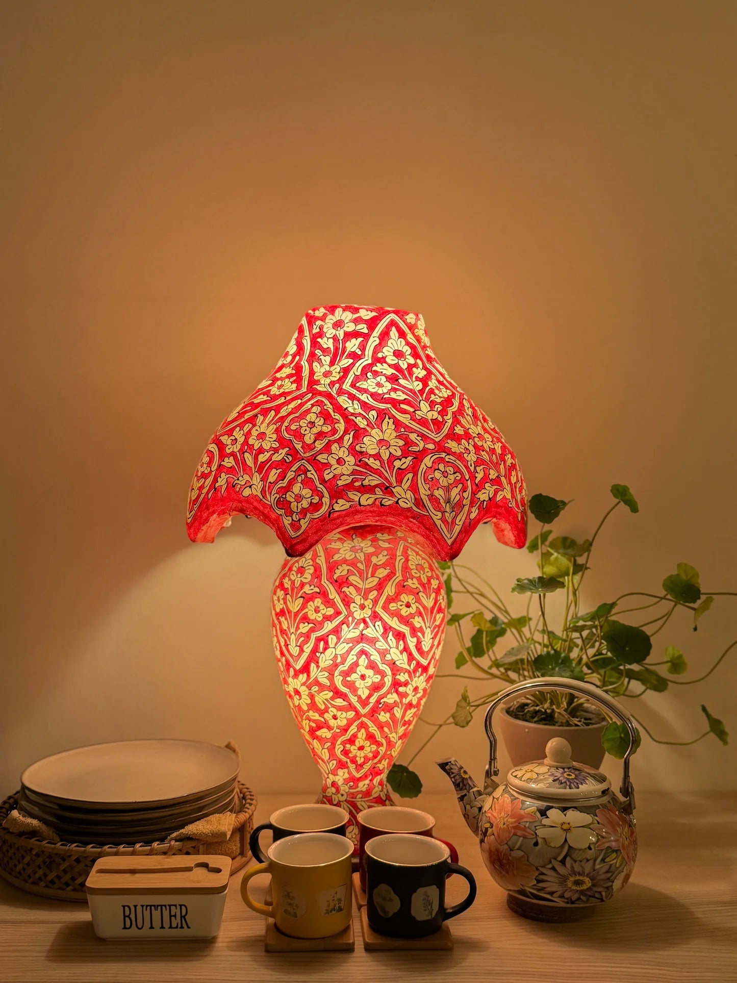 Crimson Glow Side Table Lamp