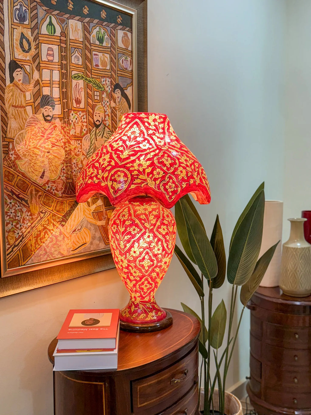 Crimson Glow Side Table Lamp